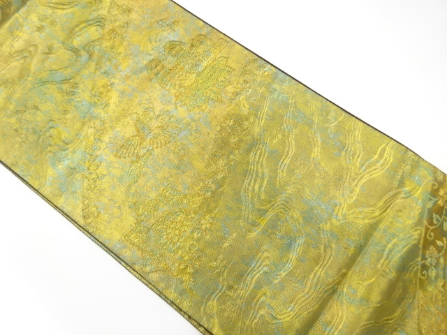 JAPANESE FUKURO OBI / FOIL / WOVEN FLOWER & MANDARIN DUCK